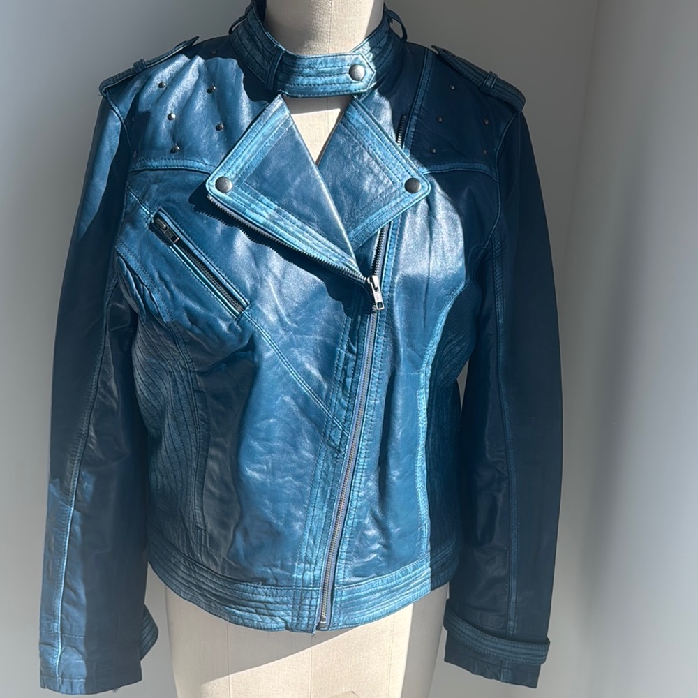 Women's Blue Leather Jacket